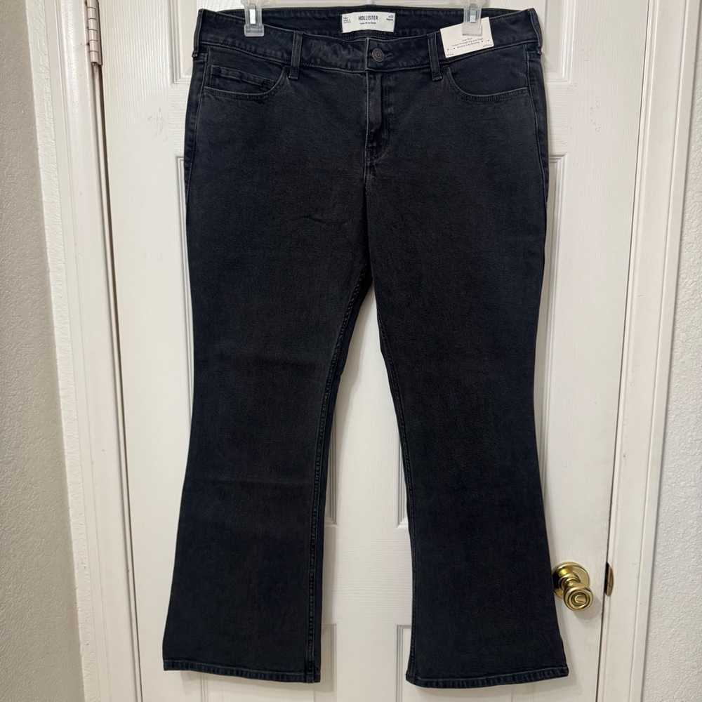 Hollister Low Rise Bootcut Denim Jeans Women size 16R Black Gray Medium Wash NWT